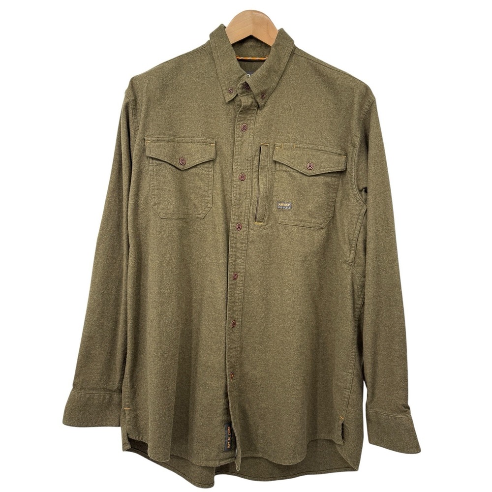 Ariat Rebar Mens Large Olive Green Flannel Work Shirt Button Front Built To Last
